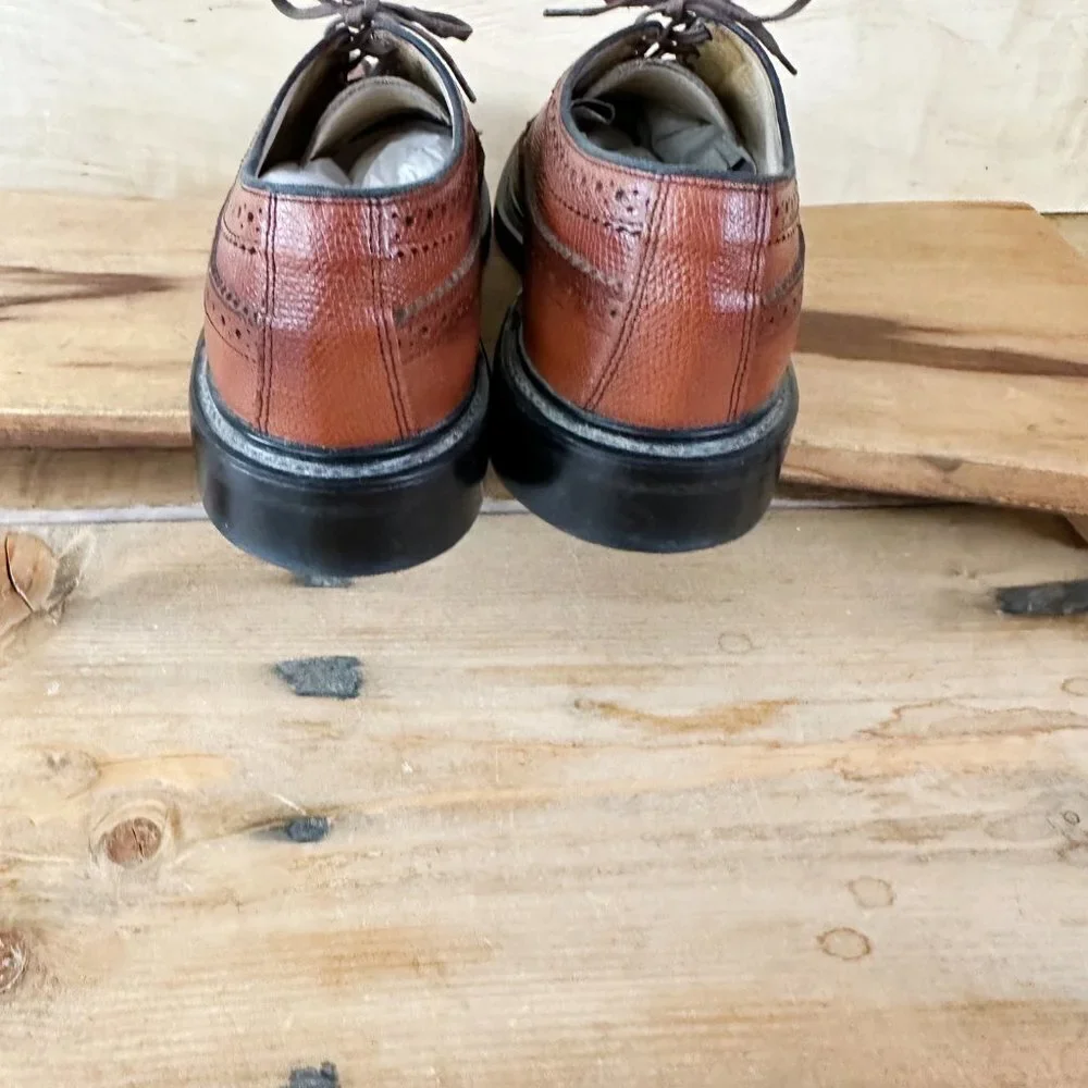 Vintage Sears Brown Leather Men's Oxfords Wing Tips Wingtips Dress Shoes Size 8D